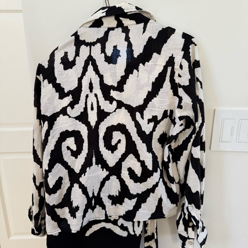 RACHEL ZOE 2 Piece Linen Blend Black White Damask Print Pant Set M/L - Picture 4 of 10